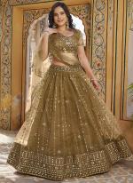 Net Brown  Wedding Wear Embroidery Sequence Work Lehenga Choli